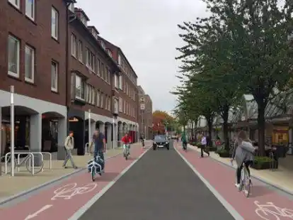 So k&ouml;nnte die Neutorstra&szlig;e einmal aussehen. Die entsprechende Verkehrsf&uuml;hrung wird seit rund einem Monat erprobt.