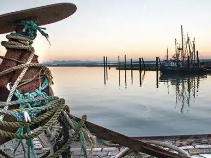 Auf diesem Bild ist der verschwundene Petkumer Anker noch in voller Pracht, vor einem romantischen Sonnenuntergang zu bestaunen.