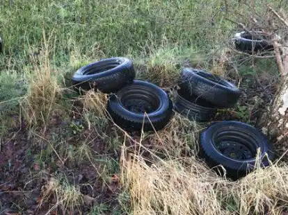 Haben in der Natur nichts zu suchen: Alte Autoreifen, so wie hier k&uuml;rzlich am Fahrener Weg. Vereine und Organisationen, die sich bis 31. M&auml;rz an der M&uuml;llsammelaktion &bdquo;Saubere Landschaft&ldquo; beteiligen, erhalten von der Gemeinde eine Pr&auml;mie.
