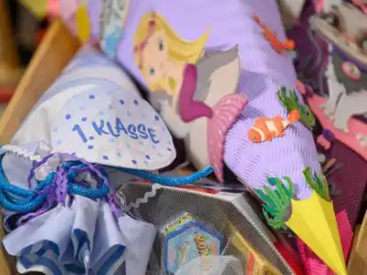 Schult&uuml;ten liegen bei einer Eingangsfeier in  einem Bollerwagen.