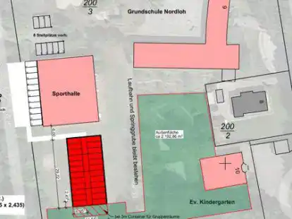 Der m&ouml;gliche Standort in Nordloh: Auch er befindet sich nahe einer Sporthalle und grenzt unmittelbar an das Gel&auml;nde des Nordloher Kindergarten &bdquo;Arche Noah