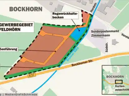 Das Gewerbegebiet Feldh&ouml;rn zwischen B437 und Vareler Stra&szlig;e soll erschlossen werden.