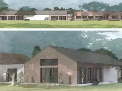 So soll das neue Kunst- und Kreativhaus Holthusen aussehen. Die Ansicht von der Mittelstra&szlig;e aus zeigt, dass neben den beiden gro&szlig;en R&auml;umen auch ein separater Eingang geplant ist.