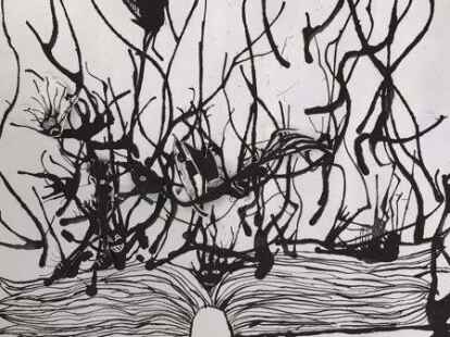 ...ein Fl&uuml;gelflagel gaustert &ndash; hier ein Werk zu Morgensterns &bdquo;Gruselett&ldquo; aus der Gruppenarbeit von Lotta Brinkmann, Jonna Lamping, Lina St&uuml;ven und Katharina Leonhardt zum Welttag des Buches.