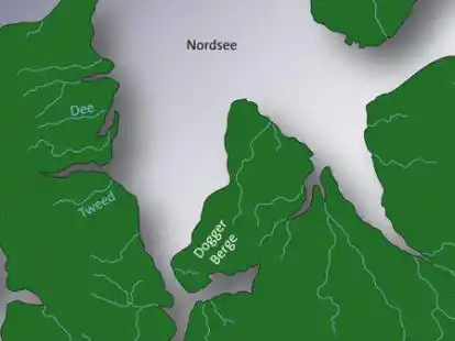 Karte der Nordsee vor 9500 Jahren. Aus dem Buch &bdquo;Camping Doggerland: The Mesolithic Landscapes of the Southern North Sea&ldquo; (2007)