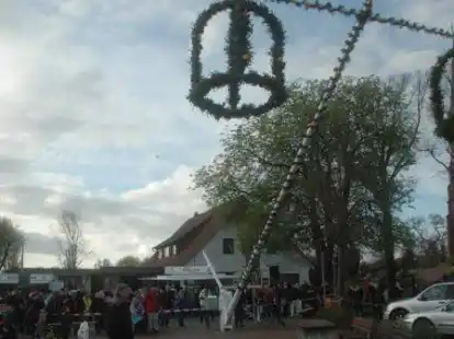 Maibaumsetzen auf dem Kirchplatz in Burhave