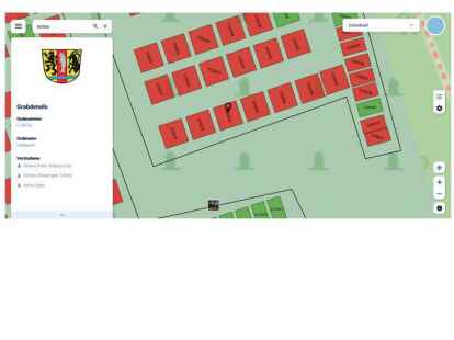 Das Ergebnis der Suche: Details werden aufgelistet, eine Markierung zeigt das Grab C/04/03 an. Der Plan des Eckentaler Friedhofs-Navigators erlaubt eine schnelle Orientierung.