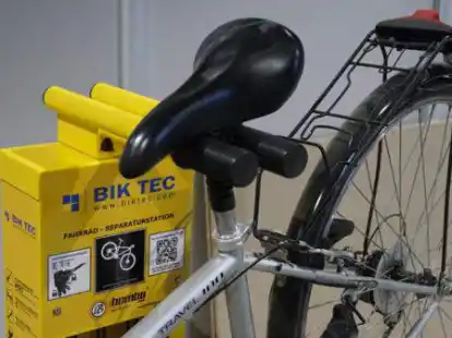 Die Reparaturstation des Herstellers Bik Tec bietet dem Radfahrer Pannenhilfe und Reparaturanleitungen. Installiert sind Bik Tec-Anlagen unter anderem in Leer.
