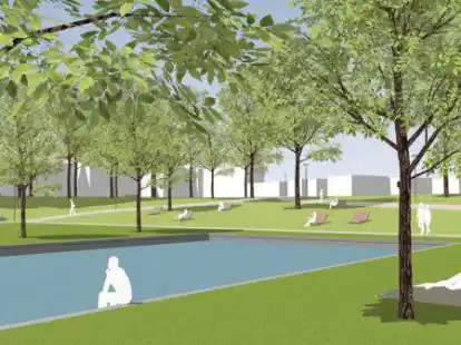 Der Schwanenteich soll wieder ein wichtiger Erholungs- und Bewegungsraum in Emden werden: Visualisierung nach dem Entwurf des Planungsb&uuml;ros Gr&uuml;n aus Bremen.