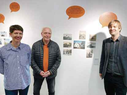 Bei der Er&ouml;ffnung der Ausstellung &uuml;ber Alexandersfeld (von links): Kuratorin Sandrine Teuber, Erich Hohlen (Siedlergemeinschaft Jan Koopmann/Alexandersfeld) und Stadtmuseums-Chef Steffen Wiegmann