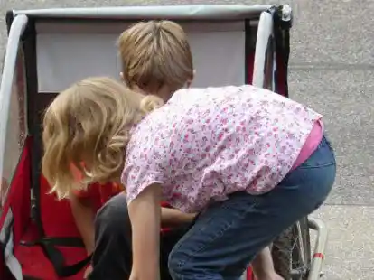 Gleich geht&rsquo;s los: Die Sitzh&ouml;he im Fahrradanh&auml;nger ist f&uuml;r Kinder jedoch nicht ganz ungef&auml;hrlich. Eine Abdeckung kann vor Schadstoffen sch&uuml;tzen.