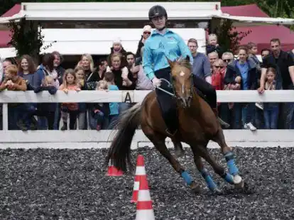Ab durch den Slalom: Beim Tierischen Erlebnistag in Kayhauserfeld zeigten Zwei- und Vierbeiner ihr K&ouml;nnen. Vor allem Familien besuchten den Hof am M&uuml;hlenweg.