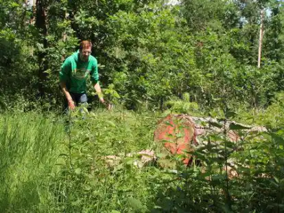 Begutachtet die Neuanpflanzungen auf einer Waldfl&auml;che in D&ouml;tlingen: Fabian Ebelt.