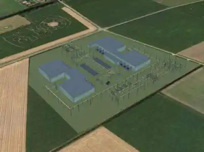 Die Visualisierung zeigt, wie die neue Konverterstation im Borssumer Hammrich aussehen soll.