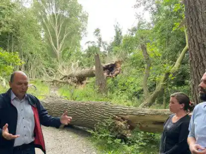 Erkl&auml;rten die Sachlage vor Ort: BEE-Chef Nils Andersson und BEE-Abteilungsleiter Jannes Utecht. Swantje Rosema (SPD, Mitte) war als eine der Vertreterinnen des Rates der Einladung gefolgt.
