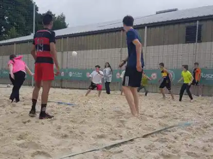Haben V&ouml;lkerball gespielt w&auml;hrend des Sportfests: Sch&uuml;lerinnen und Sch&uuml;ler der Hunteschule Wildeshausen.