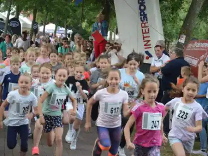 Start zum Dorfparklauf: Zuerst gingen die Grundsch&uuml;lerinnen auf die 1500-Meter-Strecke.