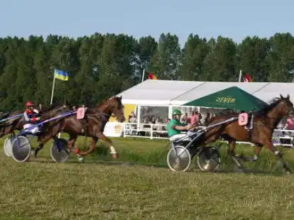 Zum dritten und letzten Mal in diesem Jahr liefen am Mittwoch die Traber auf der Jaderennbahn Hooksiel. Von links:  Petra Kohlbu&szlig;, Anna Jan&szlig;en Vorsitzender Immo M&uuml;ller und Vize Timo Zippermayr (der auch die Rennen kommentierte)  berieten die Bundestagsabgeordnete Anne Janssen bei den Pferdewetten.