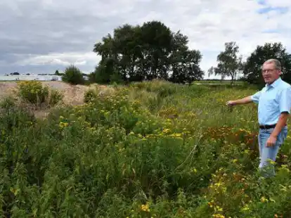 Am Flugplatz Ganderkesee gibt es intensive Bem&uuml;hungen um den Umwelt- und Klimaschutz. Ein Biotop wird vergr&ouml;&szlig;ert. Manfred Neugebauer (Flugplatzverwaltung) steht an der Grenze zur Erweiterungsfl&auml;che.