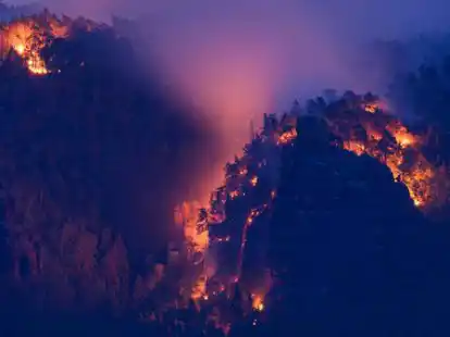 Flammen ziehen &uuml;ber den Nationalpark S&auml;chsische Schweiz.