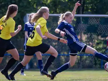 Die SG Hemmelte/Lastrup/Kneheim (in Blau-Wei&szlig;) setzte sich gegen den Post SV Oldenburg mit 3:1 durch.