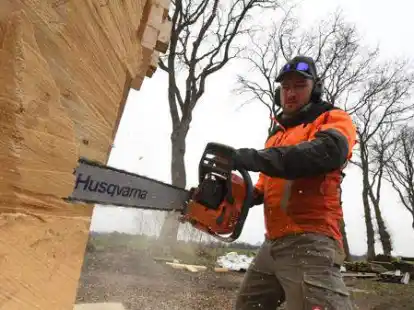 Wird am Sonntag auf dem Gel&auml;nde der Firma Meyer in Wardenburg eine Holzfigur schaffen: Kettens&auml;genk&uuml;nstler Steffen Merla.