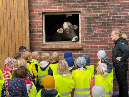 M&auml;dchen und Jungen der Kita L&ouml;wenzahn auf dem Hof Biebert in Munderloh