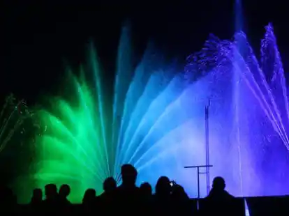 Seit vielen Jahren ist das Farbspektakel Wasserwand von der Freiwilligen Feuerwehr Jade ein Publikumsmagnet.