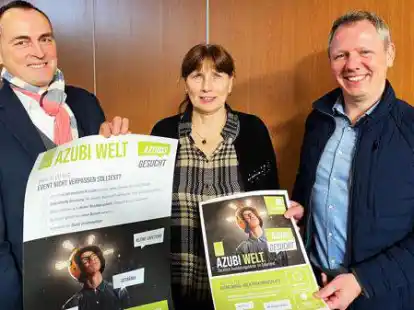 Freuen sich auf die Ausbildungsmesse im Saterland (von links): LSG-Schulleiter Klaus Finsterh&ouml;lzl, HRS-Schulleiterin Astrid Fedorowicz und Carsten Steenken vom Interessenverbund Saterl&auml;nder Unternehmer.