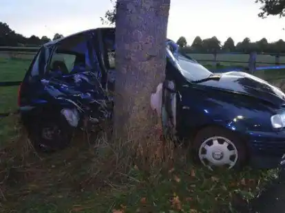 Der Beifahrer im Seat Arosa erlitt bei diesem Unfall in Emstek lebensgef&auml;hrliche Verletzungen.
