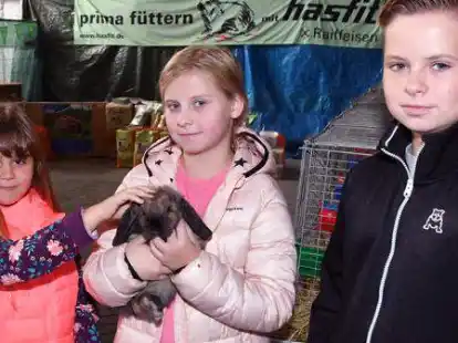 W&uuml;nschen sich nach der Kaninchenschau nun auch selbst Langohren (von links):  Matilda Bu&szlig; (7), Frieda (10) und Nico B&ouml;hm (12)