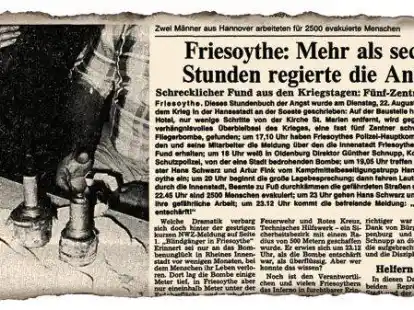 So berichtete die NWZ am 24. August 1978 &uuml;ber den Bombenfund in Friesoythe.