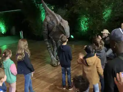 Begeisterte vor allem Kinder und Jugendliche: Ein Darsteller im Velociraptor-Kost&uuml;m auf der Messe &bdquo;Mein Tier&ldquo; in Oldenburg.