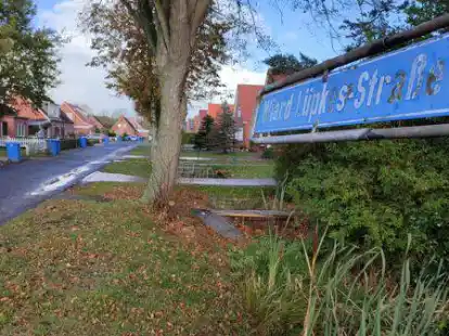 Hier ist nicht mal mehr das Stra&szlig;enschild intakt: die Wiard-L&uuml;pkes-Stra&szlig;e in Pewsum.