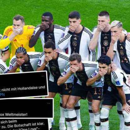 Beim obligatorischen Mannschaftsfoto setzt die DFB-Elf ein Zeichen gegen die FIFA.