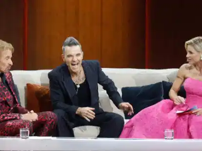 Sorgten mal wieder f&uuml;r gute Unterhaltung (von links): Thomas Gottschalk, Robbie Williams  und Michelle Hunziker