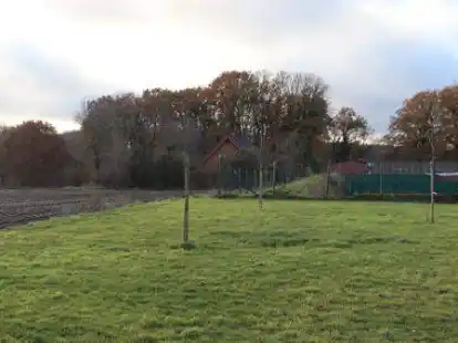 Das Grundst&uuml;ck f&uuml;r den Neubau des Feuerwehrhauses Prinzh&ouml;fte grenzt links an den Schie&szlig;stand in Horstedt (rechts).