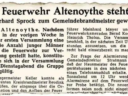 NWZ vom 21. Dezember 1956: Die Feuerwehr Altenoythe wurde gegr&uuml;ndet.