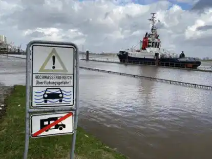 Februar 2022: Hochwasser an der Braker Kaje