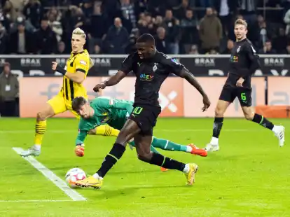 Marcus Thuram (M) sorgte f&uuml;r das dritte Gladbacher Tor gegen den BVB.