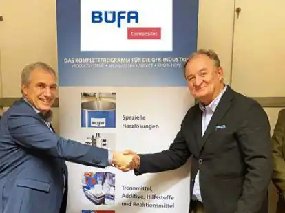 Besiegeln die Zusammenarbeit (von links): Eike Siegert (Gesch&auml;ftsf&uuml;hrer B&uuml;fa Composites Austria), Lothar Kempf (Gesch&auml;ftsf&uuml;hrer B&uuml;fa Composite Systems), Mag. Thomas Mayer (Gesch&auml;ftsf&uuml;hrer Klinglhuber & S&ouml;hne) und Christian Kubalek (Vertriebsleiter B&uuml;fa Composites Austria).