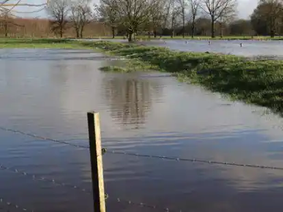 &Uuml;berschwemmung der Hahner B&auml;ke: den gro&szlig;en Wassermassen gab der Deich nach.