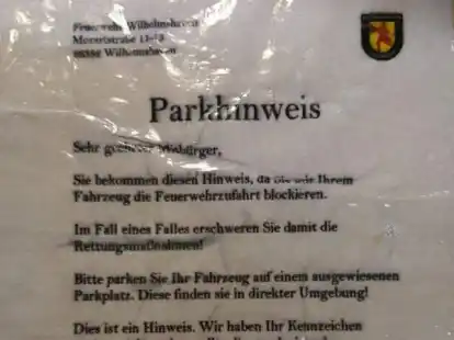 Die Feuerwehr Wilhelmshaven weist ausdr&uuml;cklich darauf hin, dass es sich bei diesem Hinweis (Foto) nicht um ein Schriftst&uuml;ck der Feuerwehr handelt.