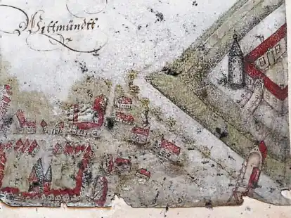 <p>                Links:</span> In der Kartemitte ist das ehemalige Gut Klinge mit   L&auml;ndereien hervorgehoben. <span>Rechts:  Am  Rand hat der Kartograph   das Wittmunder Schloss eingezeichnet.     </p>