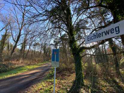 Der Eichlerweg in Klein-B&uuml;mmerstede: Die Stra&szlig;e geh&ouml;rt zur Gemeinde Hatten, die H&auml;user der Anlieger &ndash; auf der rechten Seite, hier nicht zu sehen &ndash; befinden sich auf Wardenburger Boden.
