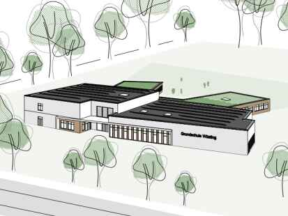 Ist auf Anklang gesto&szlig;en: Das Architekturb&uuml;ro &bdquo;MRO-Partnerschaft&ldquo; (Bild) hat die k&uuml;nftigen Klassenzimmer (gr&uuml;n) ebenerdig im hinteren Bereich der Schule vorgesehen.