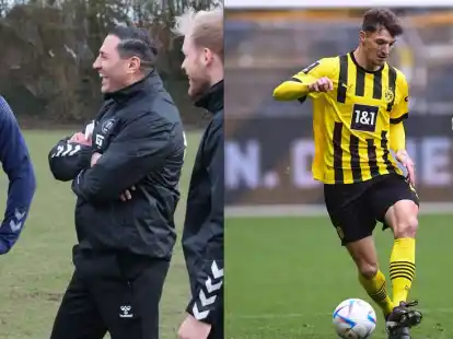 Will nat&uuml;rlich auch den Spa&szlig; am Fu&szlig;ball zur&uuml;ckbringen: Neu-VfB-Trainer Fuat Kilic (linkes Bild, Mitte) spricht mit Patrick Hasenh&uuml;ttl und U-19-Trainer Tim K&ouml;rner. Rechtes Bild: Thomas Meunier spielte f&uuml;r den BVB II gegen Dresden am Sonntag mit.