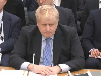 Ex-Premier Boris Johnson sagt vor dem Privilegienausschuss des Unterhauses in London aus.
