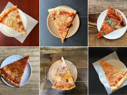 Verschiedene &laquo;cheese slice&raquo;-Pizzast&uuml;cke sind bereit, gegessen zu werden.