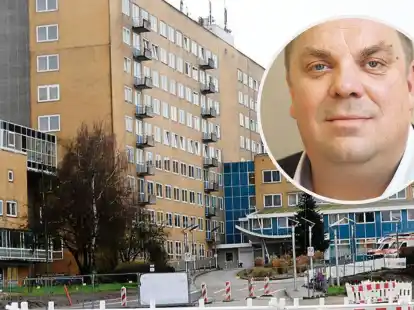 Das Klinikum Wilhelmshaven ist seit Jahren in finanziellen Schwierigkeiten. Oberb&uuml;rgermeister Carsten Feist (rundes Bild) bezeichnet die Situation als &bdquo;hoch schwierig&ldquo;.